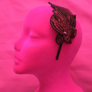 new red sequin feather headband fascinator